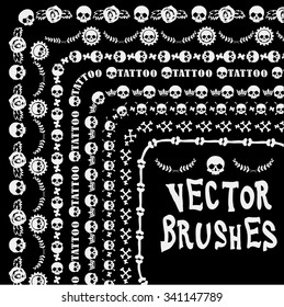 set of brushes of the skull and bones frame for banners cards flyers