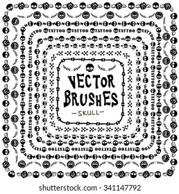 set of brushes of the skull and bones frame for banners cards flyers