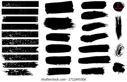 A set of brushstrokes. A collection of vector black lines, for grunge design and decor, isolated on a white background.