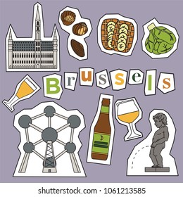 Set of Brussels landmarks and icons