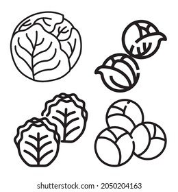 set of Brussels Sprouts icon, line isolated or logo isolated sign symbol vector, outline and stroke style Collection of high-quality vector illustration,