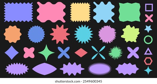 Legen Sie abstrakte geometrische Formen und Raster von Brutalist auf Pastellfarbe. Brutale primitive Elemente auf weißem und schwarzem Hintergrund.