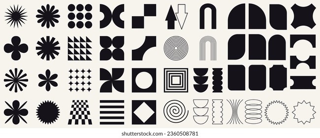 Set of brutalist geometric shapes. Trendy abstract minimalist figures. Modern abstract graphic design elements.Vector illustration