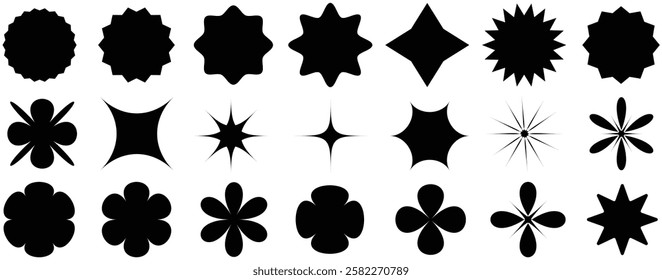 set of brutalist geometric shapes. Trendy abstract minimalist figures, stars, flowers, circles. Modern abstract graphic design elements. Swiss design aesthetic. vector illustration eps 888