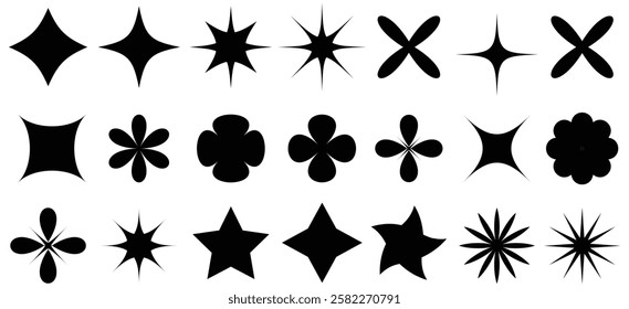 set of brutalist geometric shapes. Trendy abstract minimalist figures, stars, flowers, circles. Modern abstract graphic design elements. Swiss design aesthetic. vector illustration eps 888