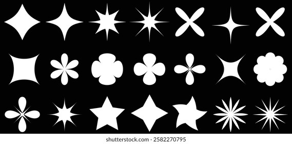 set of brutalist geometric shapes. Trendy abstract minimalist figures, stars, flowers, circles. Modern abstract graphic design elements. Swiss design aesthetic. vector illustration eps 888