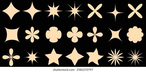 set of brutalist geometric shapes. Trendy abstract minimalist figures, stars, flowers, circles. Modern abstract graphic design elements. Swiss design aesthetic. vector illustration eps 888