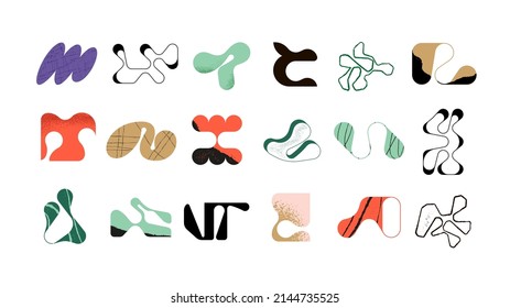 Set of brutalistic curved puzzle objects in random shapes.