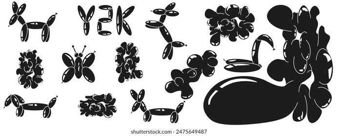 Conjunto de Formas orgánicas Abstractas de burbuja y globos de aire de juguete. Paquete de pegatinas de globo Funky aislado fondo blanco. Ilustración vectorial de graffiti de dibujos animados en el estilo de moda Y2K.
