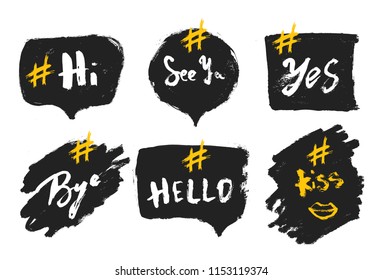 Set of bubble banners with hashtags. trendy design for young slang words. Vector illustration