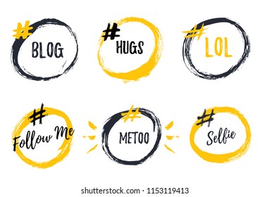 Set of bubble banners with hashtags. trendy design for young slang words. Vector illustration