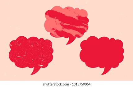 Set of bubble icon in grunge texture. Silhouette of symbol in vintage style. Vector illustration