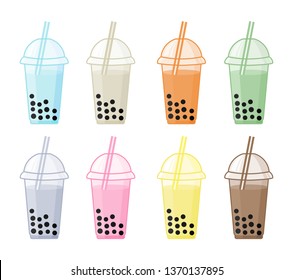 set of bubble milk tea cartoon isolated on white background. vector illustration