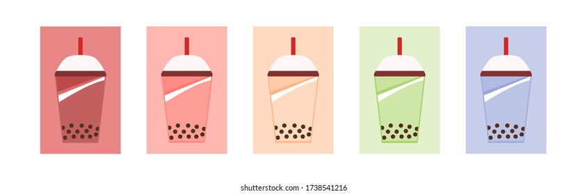 Set of Bubble Milk tea with Topping Concept different tastes.