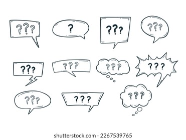 set of bubble speak doodle with question mark symbol of confusion, comic bubble talk with question mark collection