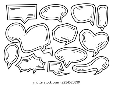 Conjunto de paquetes de ilustraciones de esquema de doodle de discursos de burbujas