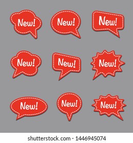 set of bubble speech with new message, text space with dash line vector, colorful advertising stickers