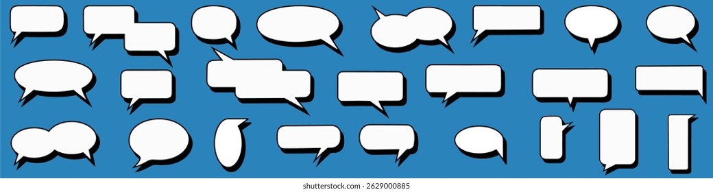Set bubble speech with shadow vector for message, comment, or chat icon. Ideal for modern communication, dialog popups, and digital talk bubble design for apps and websites.