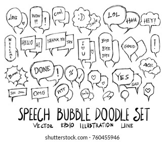 Set of Bubble speech talk illustration Hand drawn doodle Sketch line vector