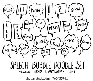 Set of Bubble speech talk illustration Hand drawn doodle Sketch line vector