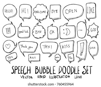 Set of Bubble speech talk illustration Hand drawn doodle Sketch line vector