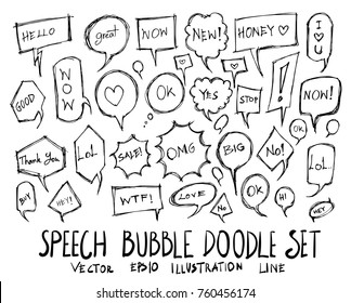 Set of Bubble speech talk illustration Hand drawn doodle Sketch line vector