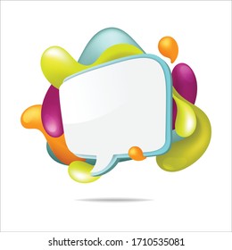 Set of Bubble Talk Badge in 3d Style With Colourful Shiny Abstract Liquid Design Splash Around 