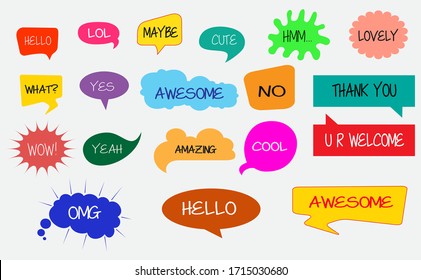 set of bubble talk comic style or questions bubble colorful or funny speaking bubble in doodle concept