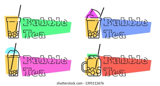 Set of bubble tea badges. Vector line labels