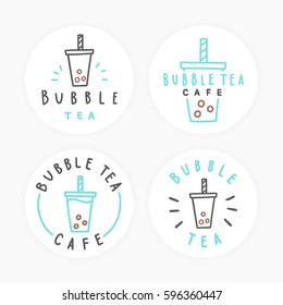 Set of bubble tea badges. Vector hand drawn labels