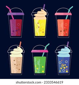Set of bubble tea icons cliparts isolated vector illustration