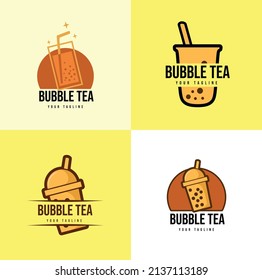 set of bubble tea logo design