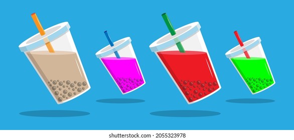 Set of Bubble tea milk tea Yummy drinks illustration