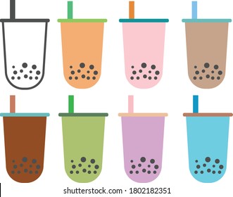 set bubble tea on white background. bubble tea sign. flat style. bubble milk tea symbol. 