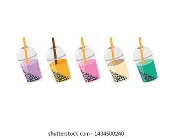 Set of bubble Tea, Pearl milk tea ,vector illustration
