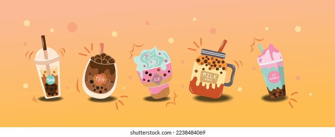 Set of Bubble Tea Vector Illustration