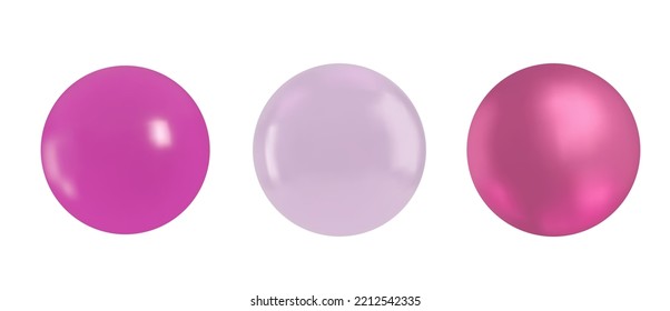 Set of bubbles of different textures 3d. Realistic pink chewing gum