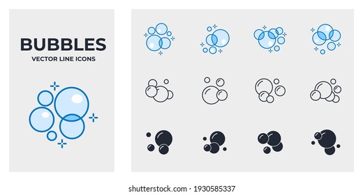 Set Of Bubbles Icon. Soap Foam, Fizzy Drink, Oxygen Bubble Pictogram Pack Symbol Template For Graphic And Web Design Collection Logo Vector Illustration