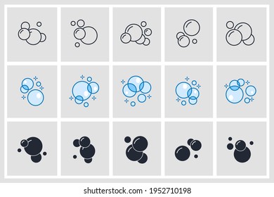 Set of Bubbles icon. Soap foam, fizzy drink, oxygen bubble pictogram pack symbol template for graphic and web design collection logo vector illustration