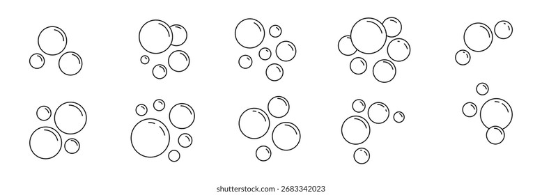 Conjunto de burbujas icono. Espuma de jabón, bebida gaseosa, Plantilla del símbolo del paquete del pictograma de la burbuja de oxígeno para la colección gráfica y del Diseño web .eps 10