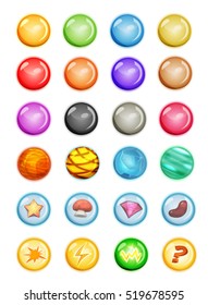 Set Of Bubbles And Magic Balls For Game Ui/
Illustration of a cartoon set of multicolored balls and bubbles for game ui, including boosters with magic powers