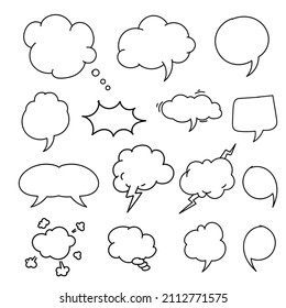 Set of bubbles speech comics style hand drawn doodle. white blank text space in speech bubble with black outline vector illustration. 