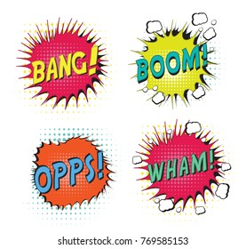 Set of bubbles speech, crash and bang cloud vector