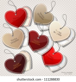 Set of bubbles, stickers, labels, tags. Shape of hearts. Valentine's Day