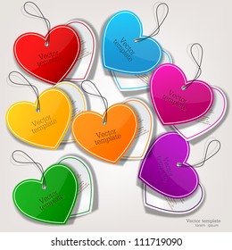 Set of bubbles, stickers, labels, tags. Shape of hearts