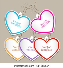 Set of bubbles, stickers, labels, tags. Shape of hearts
