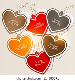 Conjunto de burbujas, pegatinas, etiquetas, etiquetas. Forma de los corazones