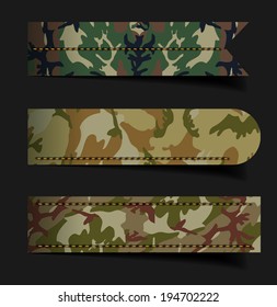 Set of bubbles, stickers, labels, tags, With camouflage fabric pattern shape vector illustration template design