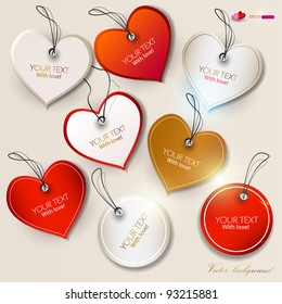 Set of  bubbles, stickers, labels, tags. Shape of hearts. Valentine's Day