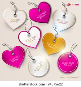 Set of bubbles, stickers, labels, tags. Shape of hearts. Valentine's Day